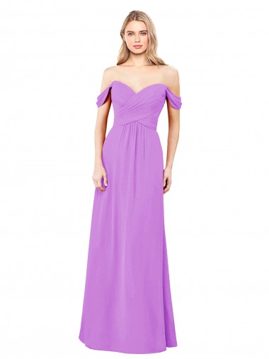 Comprar Violeta línea A Hombros Descubiertos Gasa Largo Vestidos de dama de honor