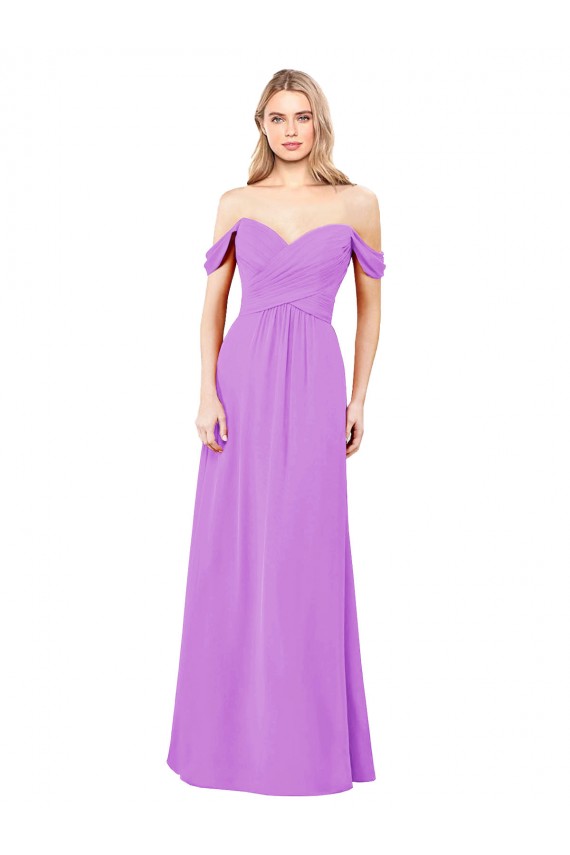 Comprar Violeta línea A Hombros Descubiertos Gasa Largo Vestidos de dama de honor