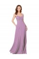 Comprar lavanda oscura línea A Tirantes espagueti Gasa Encaje Largo Vestidos de dama de honor