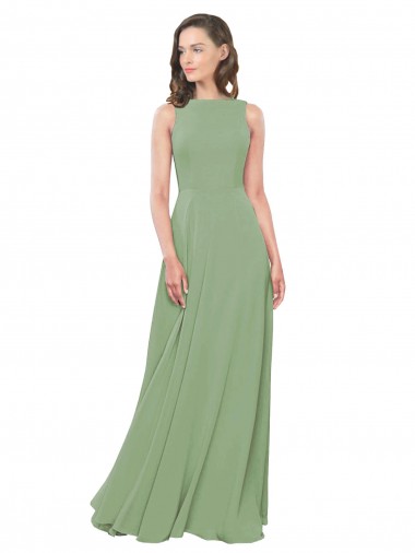 Comprar línea A Cuadrado Cuello Alto Gasa Largo Vestidos de dama de honor