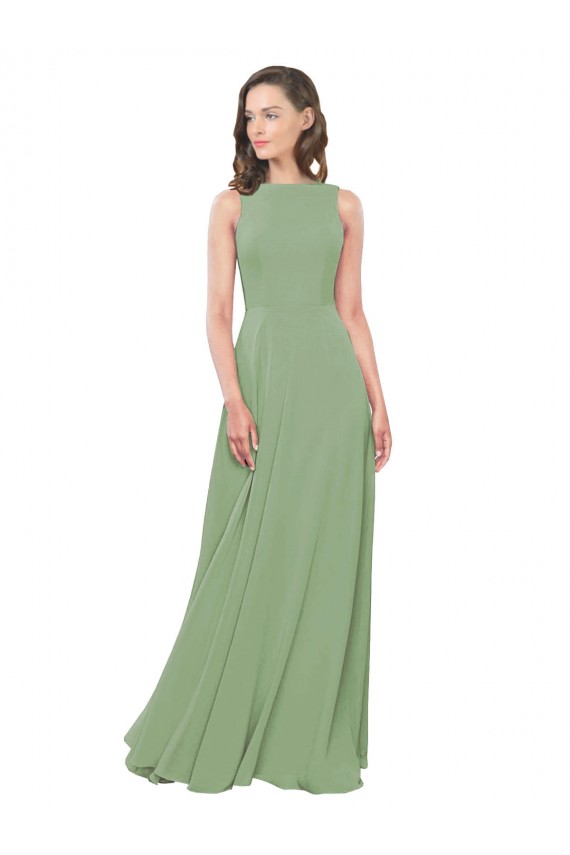 Comprar línea A Cuadrado Cuello Alto Gasa Largo Vestidos de dama de honor