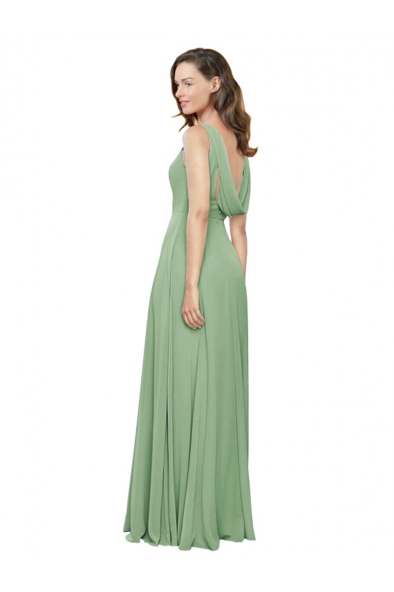 Comprar línea A Cuadrado Cuello Alto Gasa Largo Vestidos de dama de honor