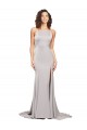 Comprar línea A Cuello Alto Barrer tren Satén elástico Largo Formales Vestidos de dama de honor / Vestidos de fiesta