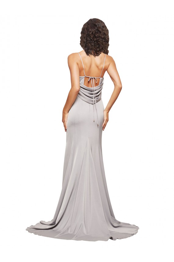 Comprar línea A Cuello Alto Barrer tren Satén elástico Largo Formales Vestidos de dama de honor / Vestidos de fiesta
