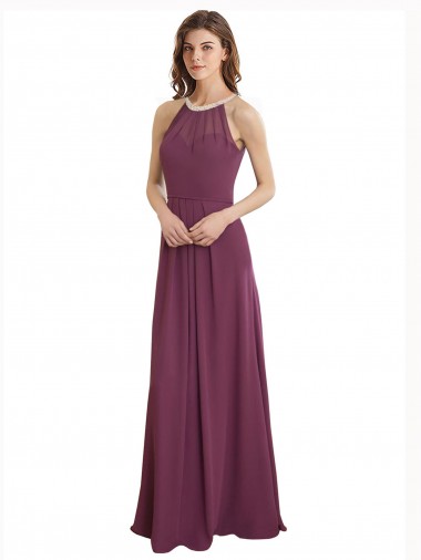 Comprar línea A Cuello Alto Gasa Largo Vestidos de dama de honor