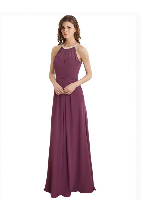 Comprar línea A Cuello Alto Gasa Largo Vestidos de dama de honor