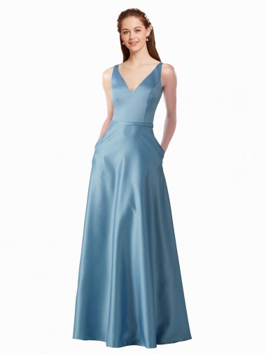 Comprar línea A Cuello Alto Satén Largo Vestidos de dama de honor / Vestidos de fiesta