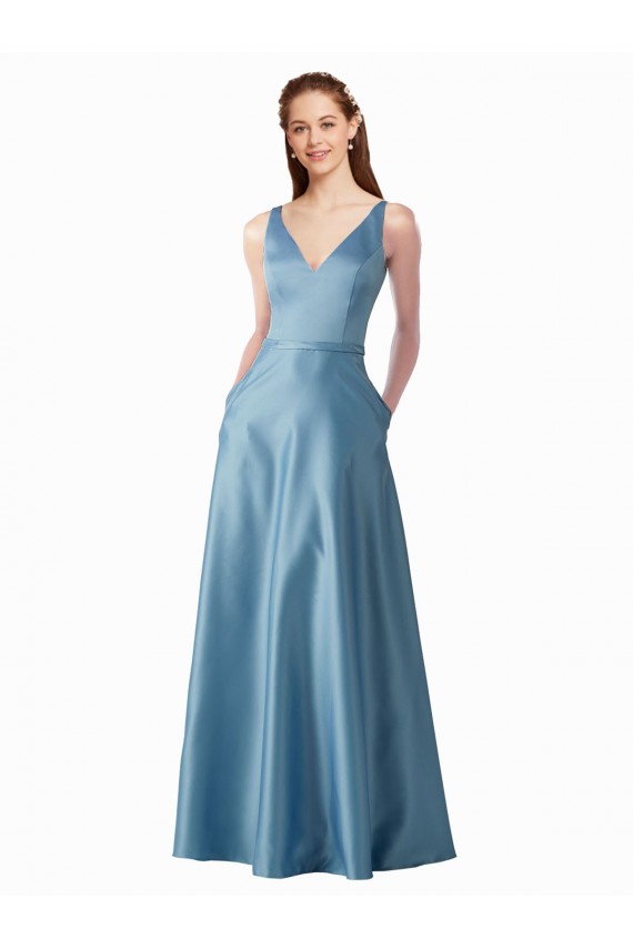Comprar línea A Cuello Alto Satén Largo Vestidos de dama de honor / Vestidos de fiesta