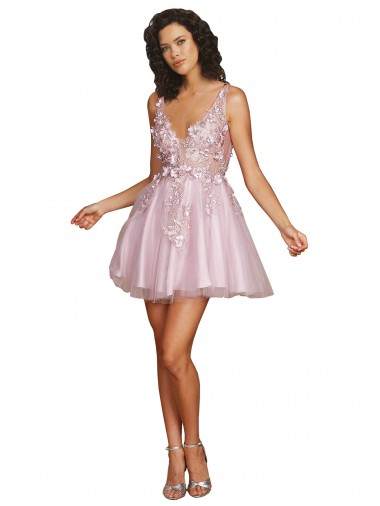 Comprar línea A Cuello en V Corto Tul Corto Vestidos de dama de honor / Vestidos de cóctel / Vestidos para homecoming