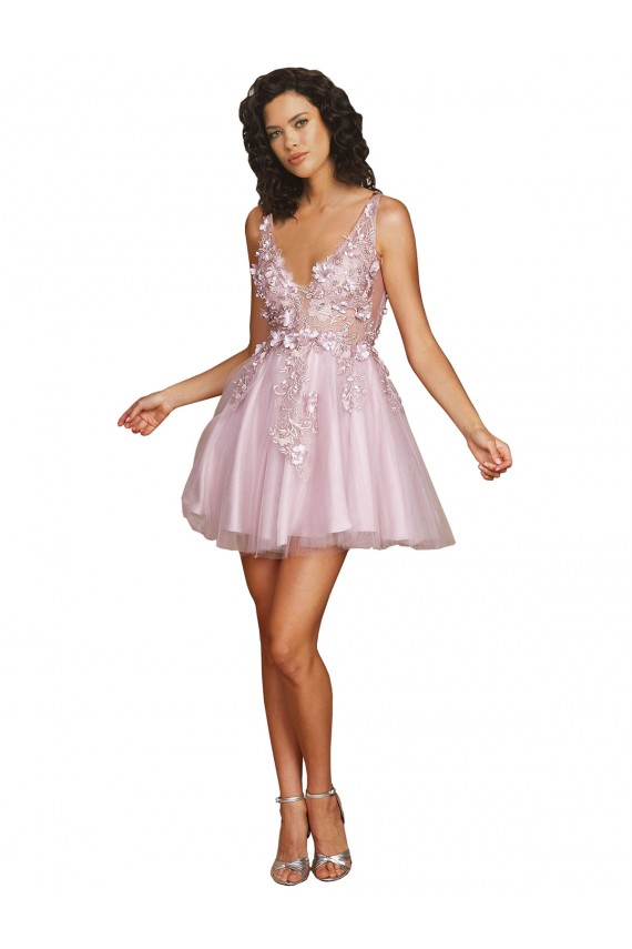 Comprar línea A Cuello en V Corto Tul Corto Vestidos de dama de honor / Vestidos de cóctel / Vestidos para homecoming