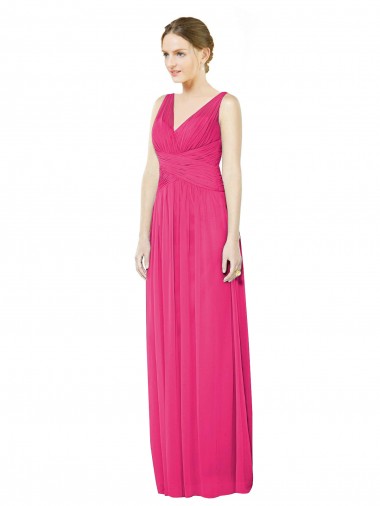 Comprar línea A Cuello en V Gasa Largo Vestidos de dama de honor