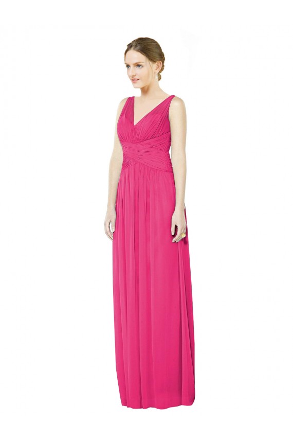 Comprar línea A Cuello en V Gasa Largo Vestidos de dama de honor
