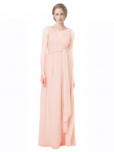Comprar línea A Cuello en V Gasa Largo Vestidos de dama de honor
