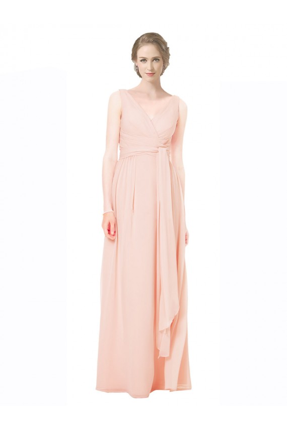 Comprar línea A Cuello en V Gasa Largo Vestidos de dama de honor