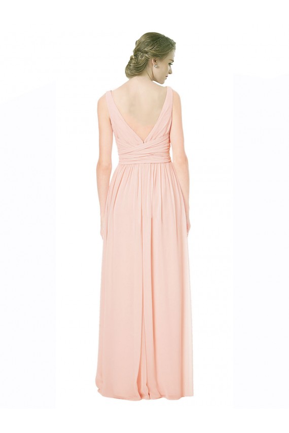 Comprar línea A Cuello en V Gasa Largo Vestidos de dama de honor