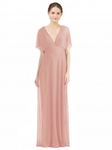 Comprar línea A Cuello en V Gasa Largo Vestidos de dama de honor