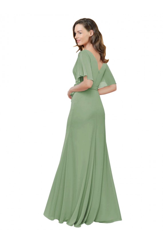Comprar línea A Cuello en V Gasa Largo Vestidos de dama de honor