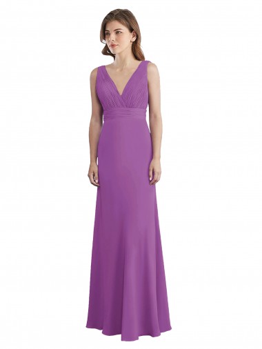 Comprar línea A Cuello en V Gasa Largo Vestidos de dama de honor