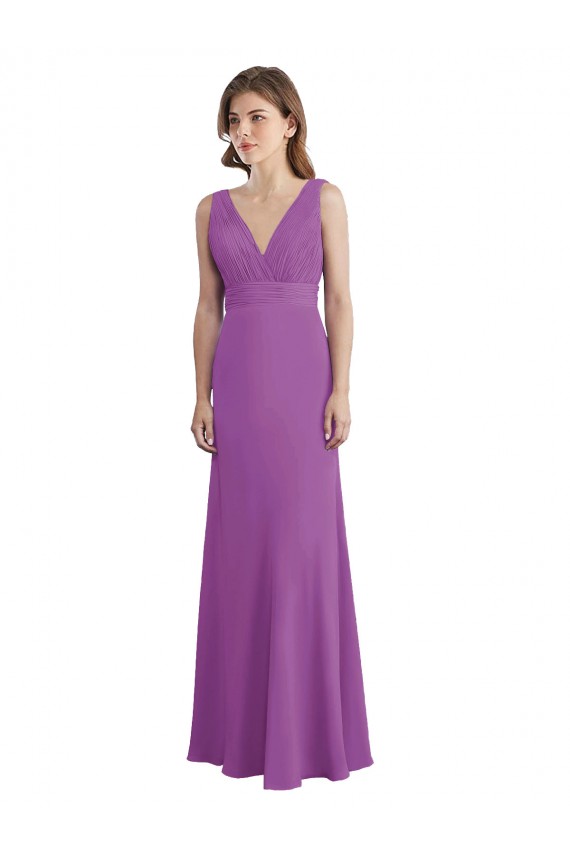 Comprar línea A Cuello en V Gasa Largo Vestidos de dama de honor