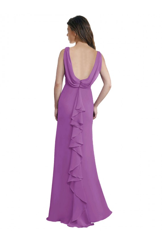 Comprar línea A Cuello en V Gasa Largo Vestidos de dama de honor