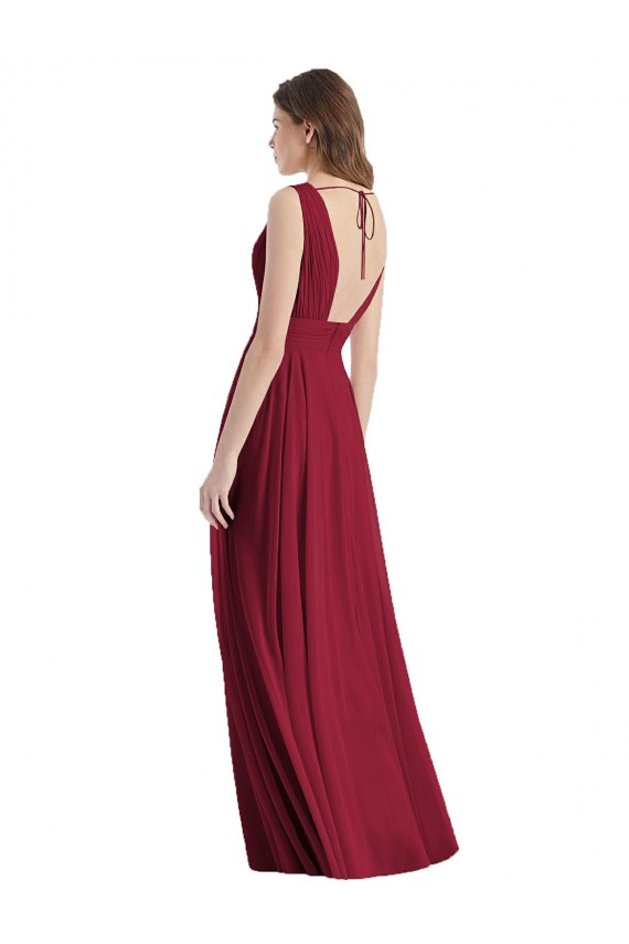 Comprar línea A Cuello en V Gasa Largo Vestidos de dama de honor