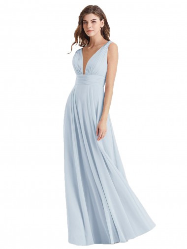 Comprar línea A Cuello en V Gasa Largo Vestidos de dama de honor