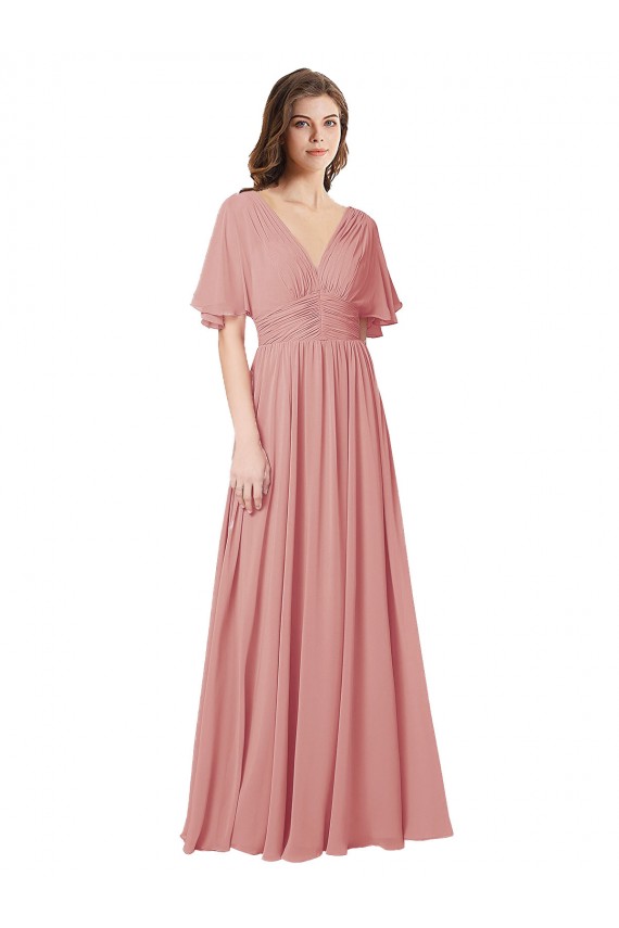 Comprar línea A Cuello en V Gasa Largo Vestidos de dama de honor