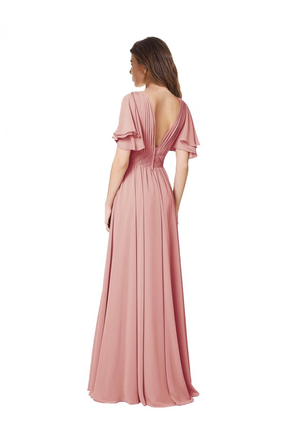 Comprar línea A Cuello en V Gasa Largo Vestidos de dama de honor