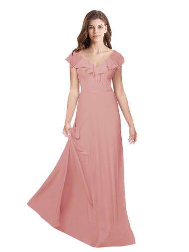 Comprar línea A Cuello en V Gasa Largo Vestidos de dama de honor