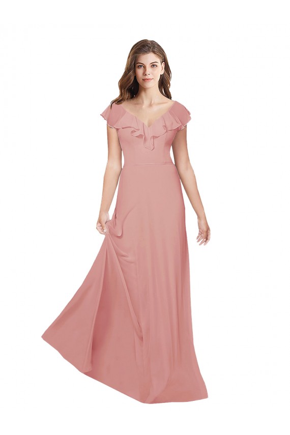 Comprar línea A Cuello en V Gasa Largo Vestidos de dama de honor