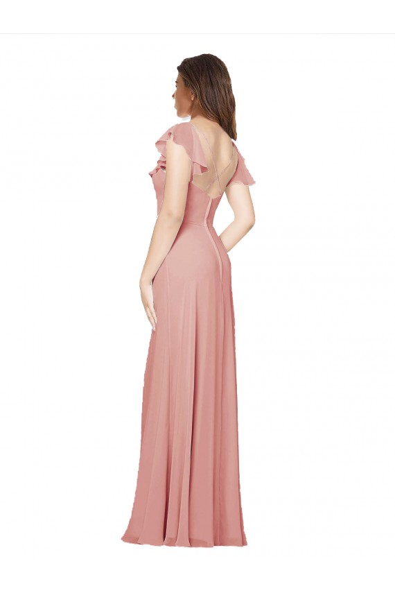Comprar línea A Cuello en V Gasa Largo Vestidos de dama de honor