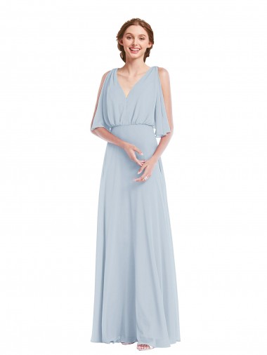 Comprar línea A Cuello en V Gasa Largo Vestidos de dama de honor