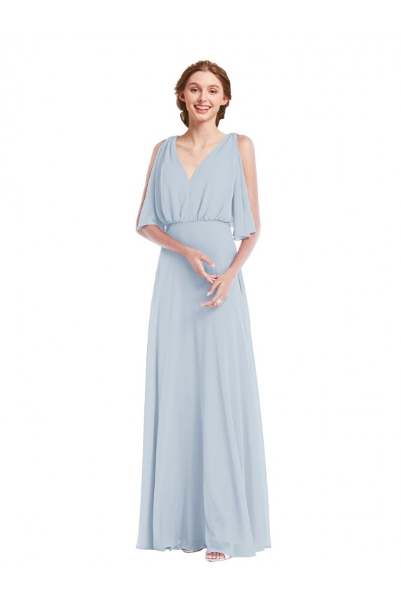 Comprar línea A Cuello en V Gasa Largo Vestidos de dama de honor