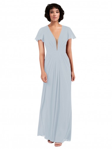 Comprar línea A Cuello en V Gasa Largo Vestidos de dama de honor