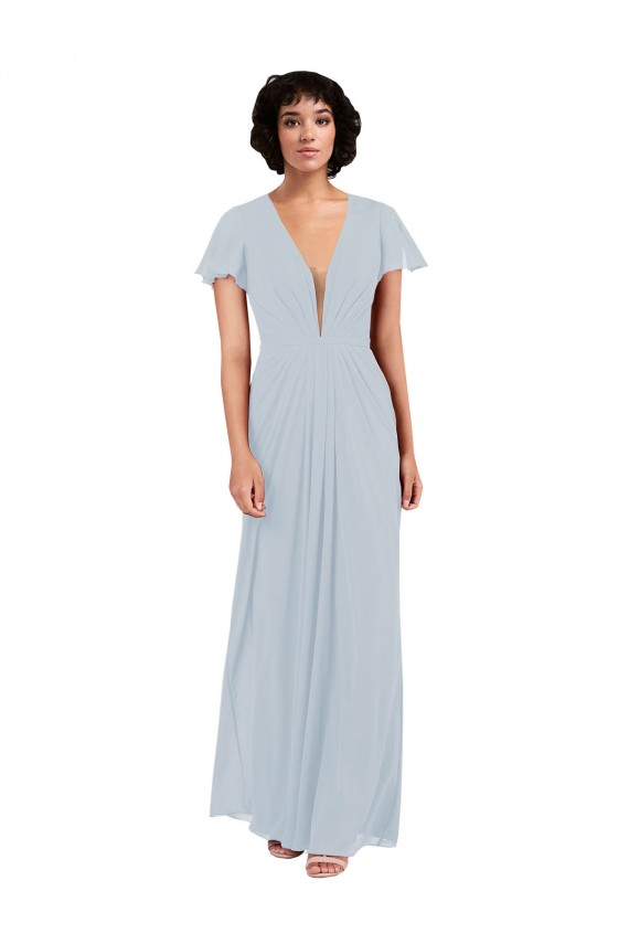 Comprar línea A Cuello en V Gasa Largo Vestidos de dama de honor
