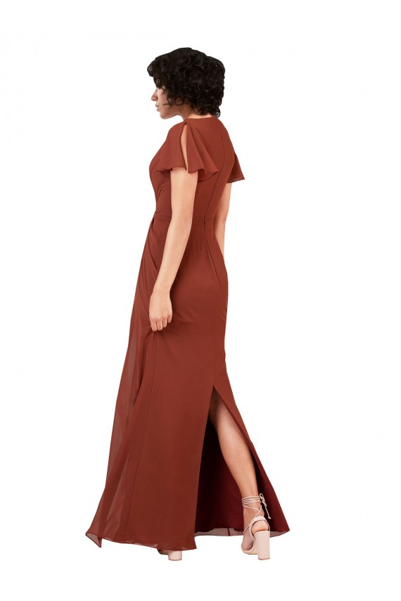 Comprar línea A Cuello en V Gasa Largo Vestidos de dama de honor