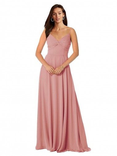 Comprar línea A Cuello en V Gasa Largo Vestidos de dama de honor