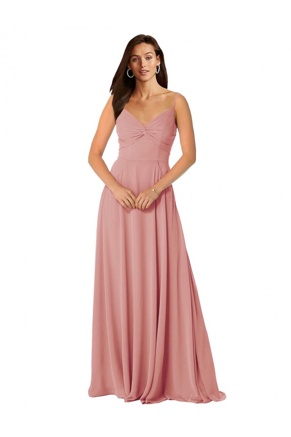 Comprar línea A Cuello en V Gasa Largo Vestidos de dama de honor