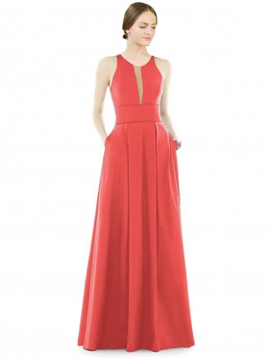 Comprar línea A Cuello joya Satén Largo Vestidos de dama de honor