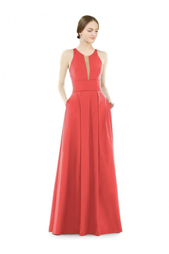 Comprar línea A Cuello joya Satén Largo Vestidos de dama de honor