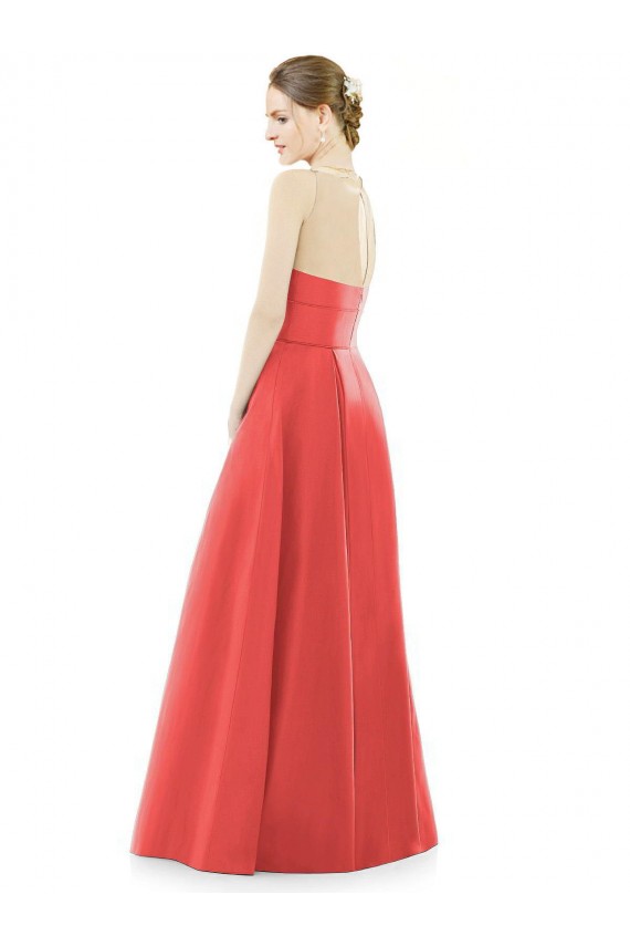 Comprar línea A Cuello joya Satén Largo Vestidos de dama de honor