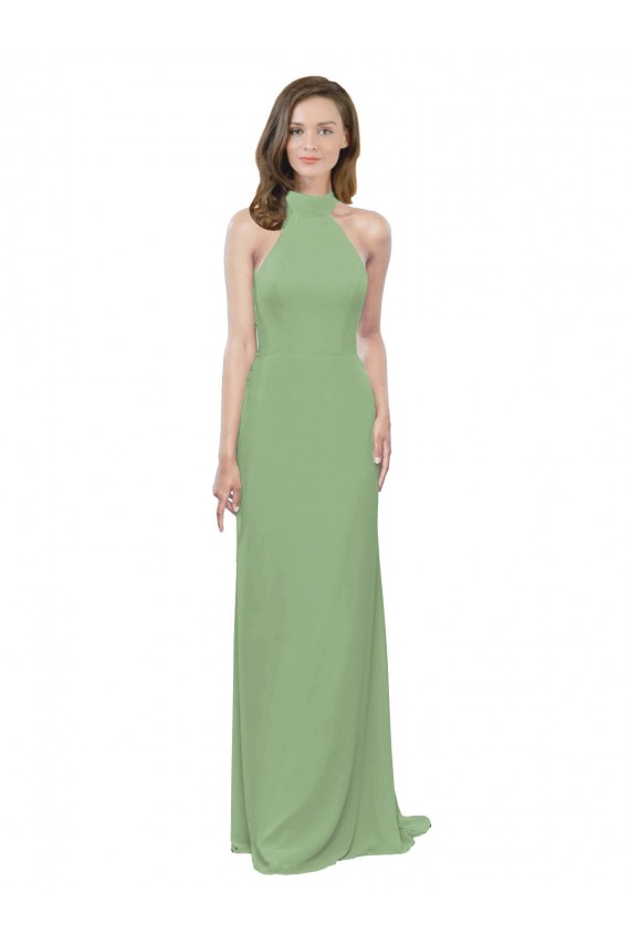 Comprar línea A Halter Cuello Alto Gasa Largo Vestidos de dama de honor