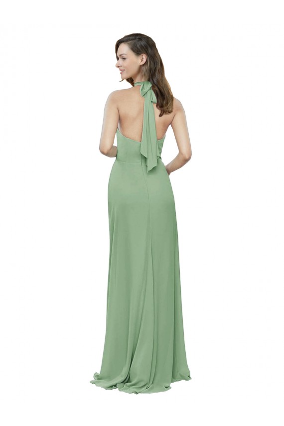Comprar línea A Halter Cuello Alto Gasa Largo Vestidos de dama de honor