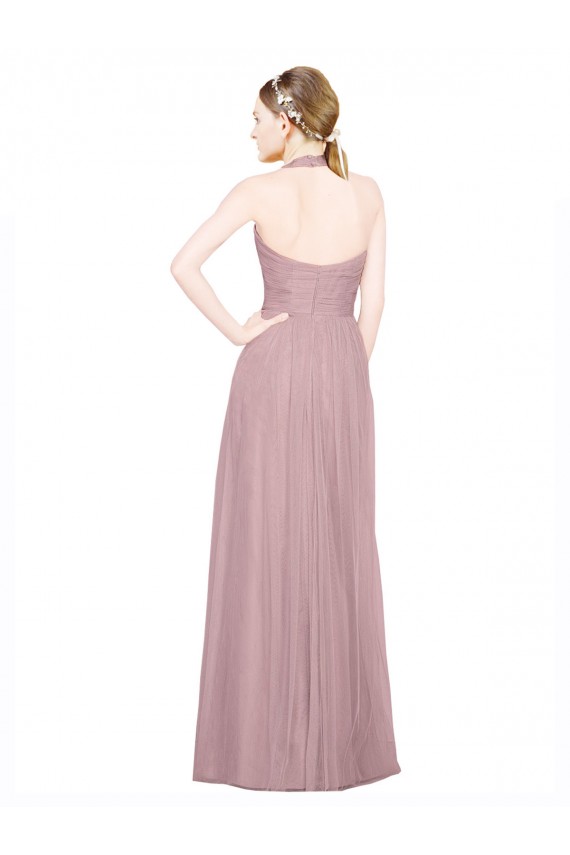 Comprar línea A Halter Cuello en V Tul Largo Vestidos de dama de honor