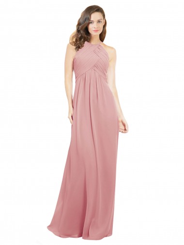 Comprar línea A Halter Gasa Largo Vestidos de dama de honor