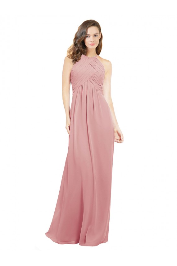 Comprar línea A Halter Gasa Largo Vestidos de dama de honor