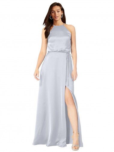 Comprar línea A Halter Satén sedoso Largo Formales Vestidos de dama de honor / Vestidos de noche