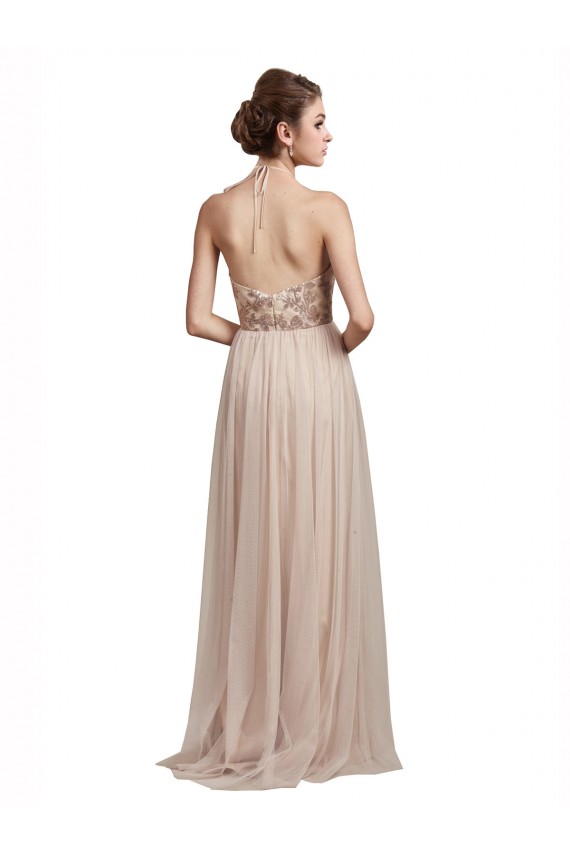 Comprar línea A Halter Tul Largo Vestidos de dama de honor