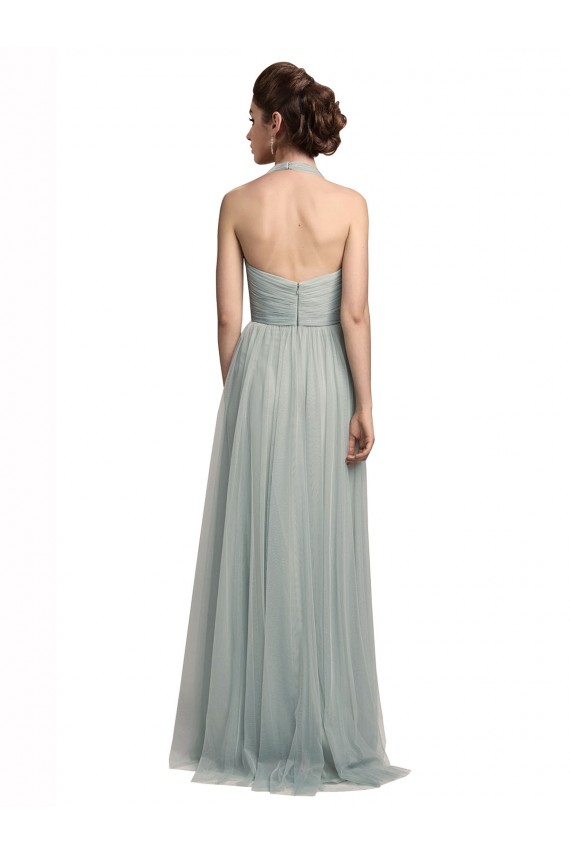 Comprar línea A Halter Tul Largo Vestidos de dama de honor