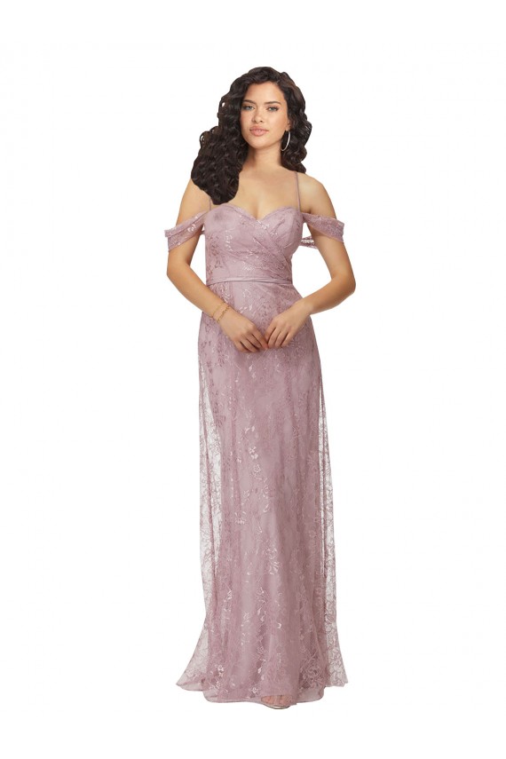 Comprar línea A Hombros Descubiertos Encaje Largo Vestidos de dama de honor
